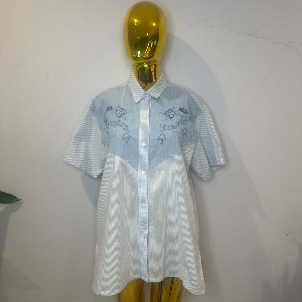 Grandmacore Vintage‎ Las Vegas Embroidered Striped Button Down Shirt M